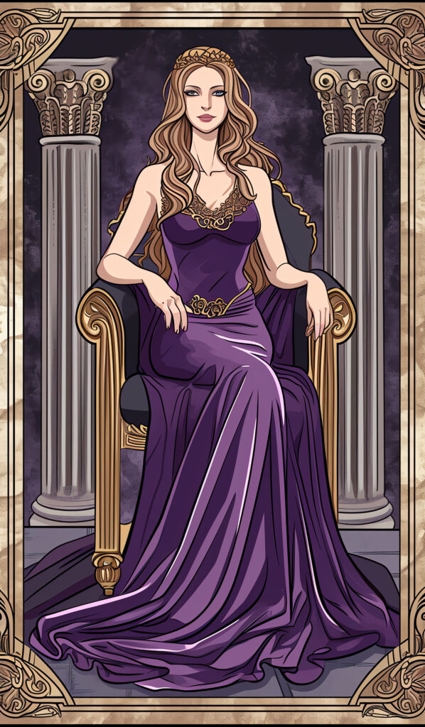 Carte du tarot illustrant l'Impératrice, elle représente l'énergie féminine, la prospérité et la croissance dans tous les aspects de la vie.